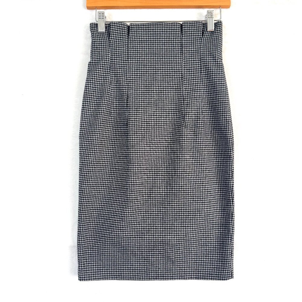 Houndstooth Pleated Back Slit Classic Winter Preppy Office Pencil Skirt Womens S